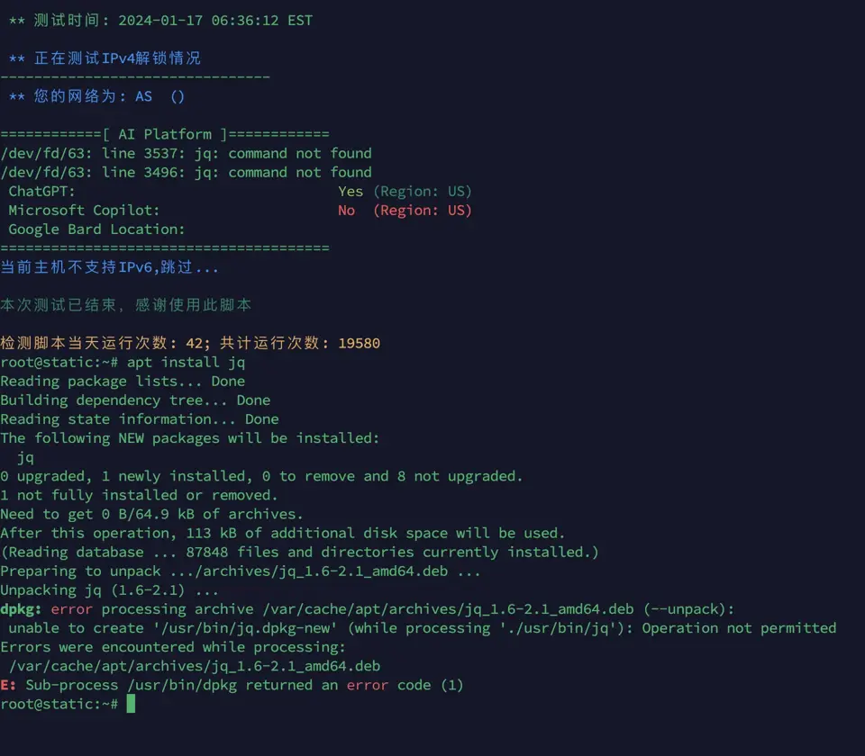 Installing jq found operation on /usr/bin folder not permitted