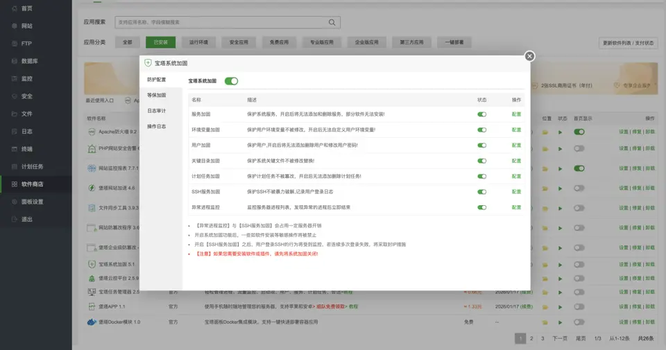 Culprit plugin—BaoTa System Hardening