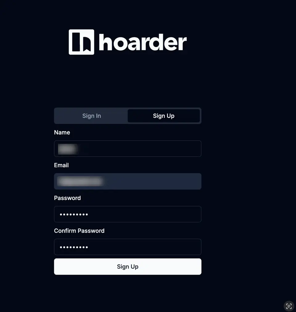 在hoarder网页端注册账号