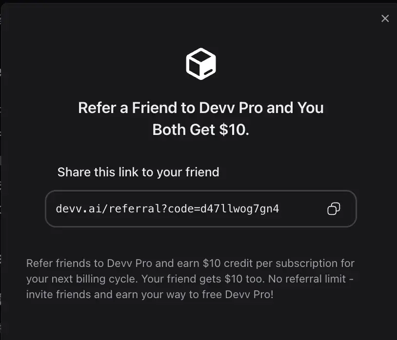 想体验Devv的小伙伴可以考虑走我的Aff，互得10刀。