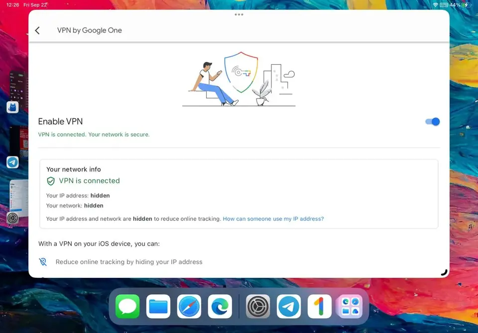 ipad无需进行任何设置连上google one vpn