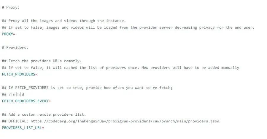 Some configuration options in .env