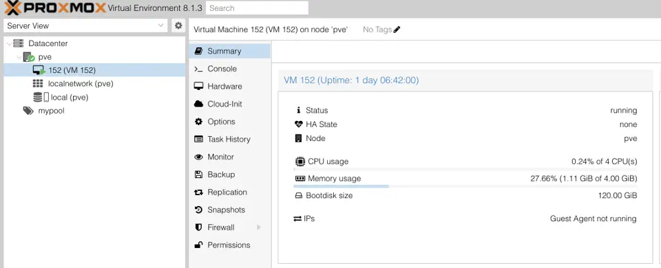 Four-core, 4 GB RAM, 120 GB virtual machine created on the dedicated server