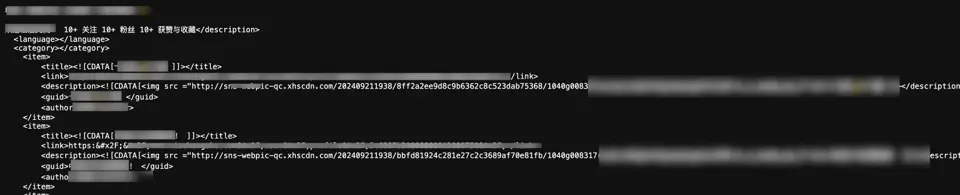 RSSWorker生成的小红书RSS,有显示新条目