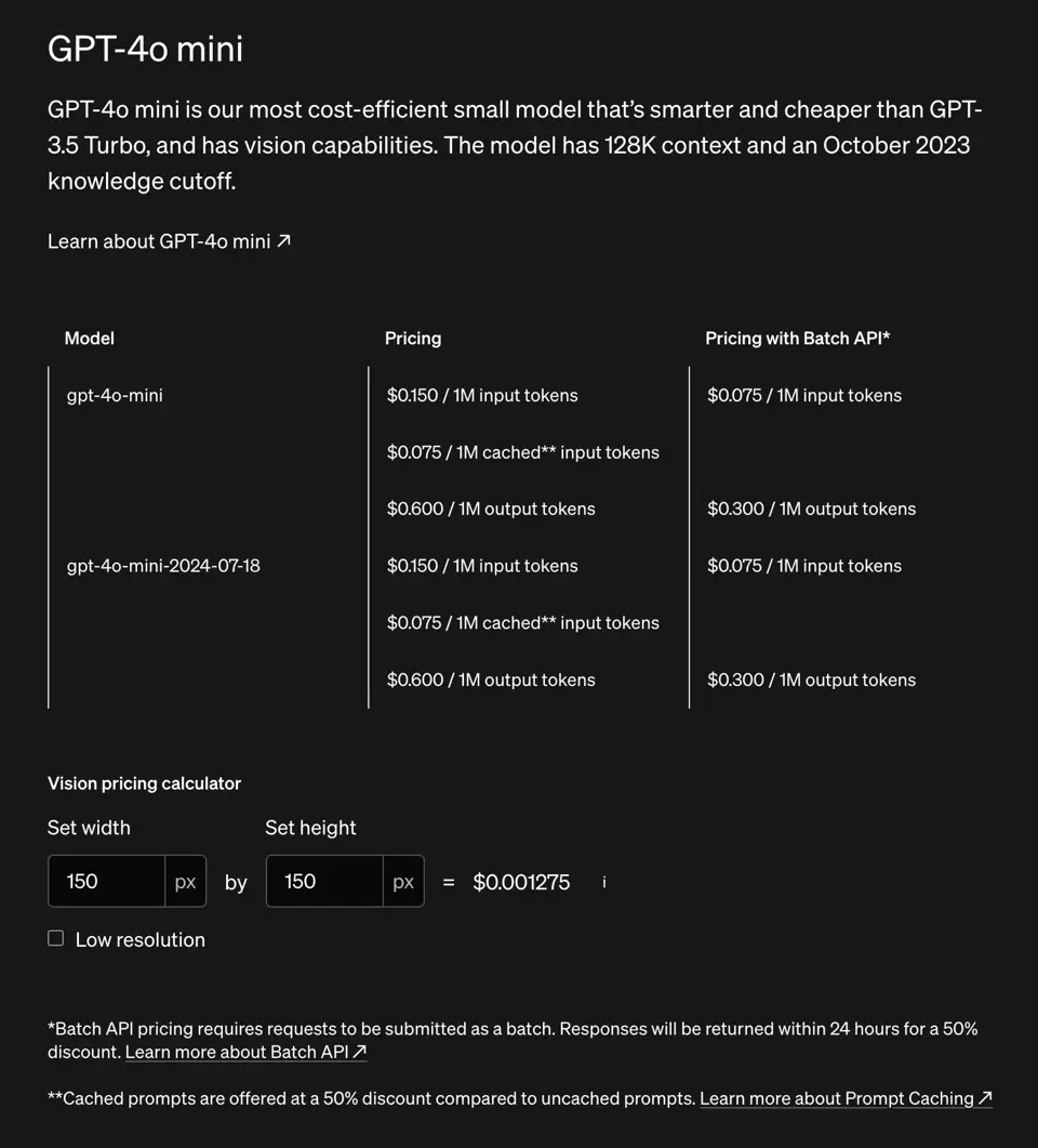gpt 4o-mini定价